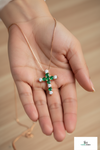 Elegant Emerald and Diamond Faith Cross Pendant for Women Symbolic Fine Jewelry Gift