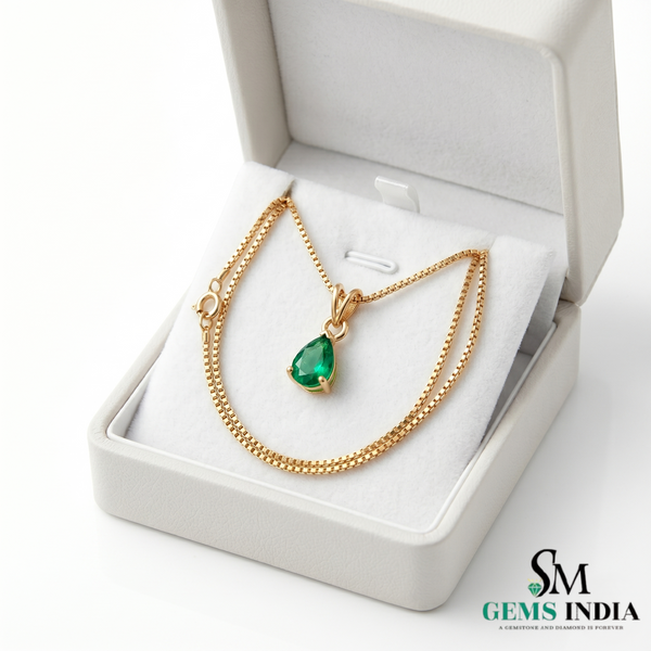 Design By Punit Sahu Pear Shaped Emerald Pendant Necklace – Dainty Teardrop Green Gemstone Fine Jewelry for Women