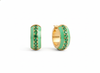 Green Enamel Huggie Hoop Earrings with Sparkling Green Stones Round Green Gemstones