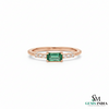 Mini Style Natural Emerald Baguette And Diamond Gift Ring - 14K Solid Gold Women Real Emerald Ring