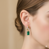 Emerald cut Natural Emerald and Diamond Twist Drop Earrings in 14K Gold Wedding Gift for her