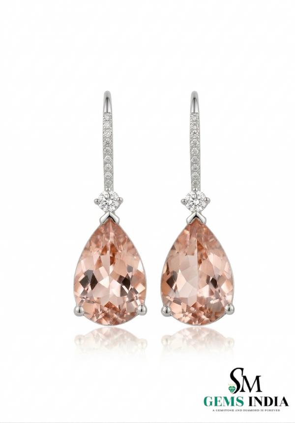 Classic Pear Cut Morganite Dangle Earrings with Diamond Accent