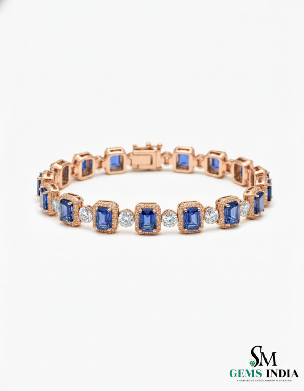 Elegant Emerald Cut Tanzanite Bracelet with Diamond Accents – Gift for Her