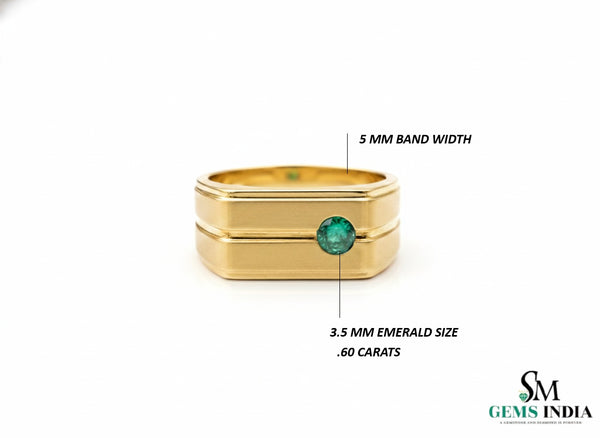 Round Natural Emerald Men's Band In 14k Gold / Men's Engagement Ring For Women And Girls / Men's Wedding Band