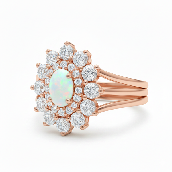 Doppelter Smaragd-Ring in offenem Design aus 14 Karat Gold – Band mit quadratisch und rund geschliffenen grünen Edelsteinen