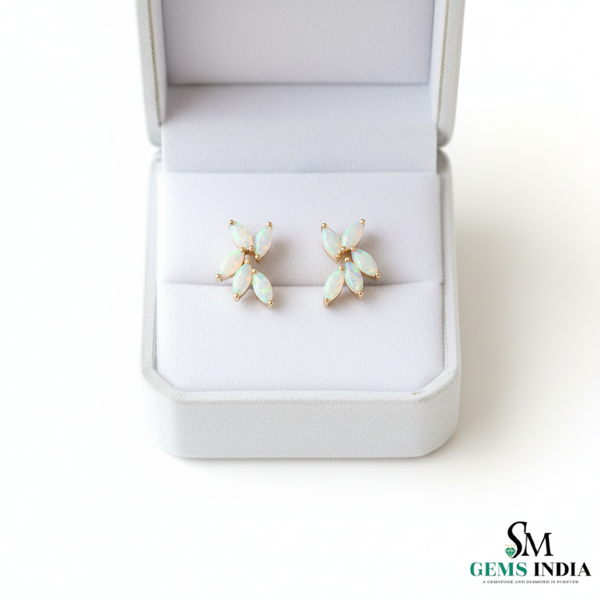 Elegant Leaf Style Marquise Opal Stud Earring Minimalist Earrings Gift