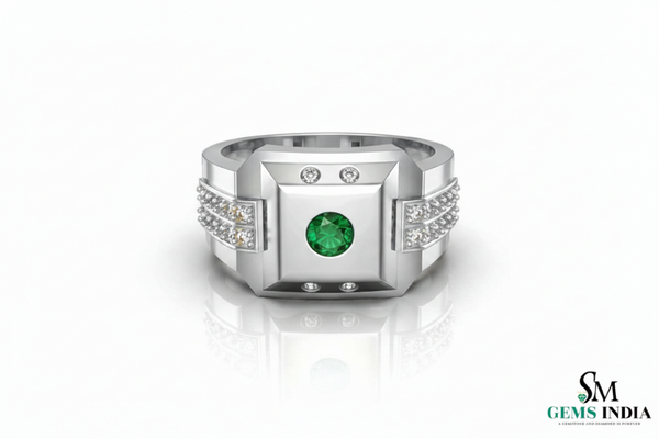 Natural Emerald ring for men's in 18k solid Gold Zambian Emerald ring