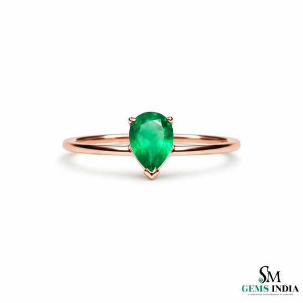 Pear Cut Green Emerald Solitaire Ring – Minimalist Teardrop Gemstone Ring