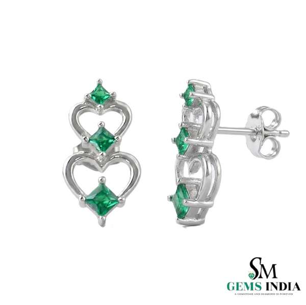 Princess Cut Emerald Heart Earrings in Gold – Romantic Jewelry