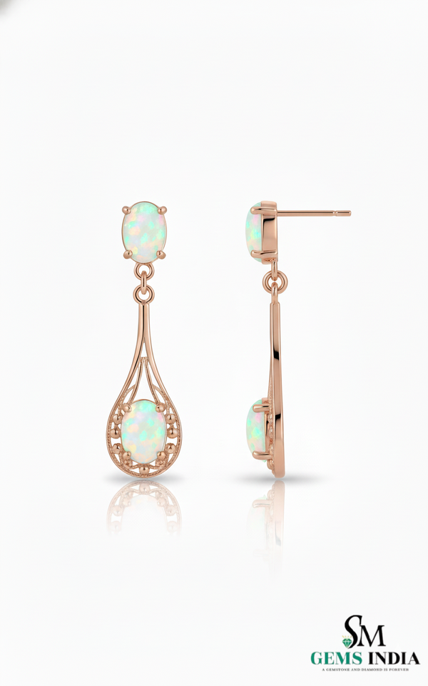 Classic Oval Opal Hanging Earrings – Vintage Inspired Opal earrings for her