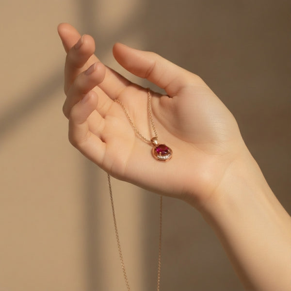 Oval Ruby & Diamond Halo Pendant Special Surprise gift for her