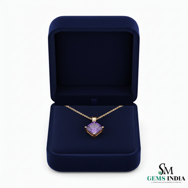 Radiant Princess-Cut Purple Amethyst Pendant – Fine Gold Jewelry
