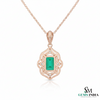 Emerald Cut Emerald Diamond Vintage Style Halo Pendant