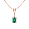 Elegant 1.03 carat Emerald cut Natural Emerald and Baguette Diamond Drop Pendant