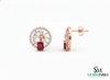 Emerald Cut Ruby & Moissanite Halo Stud Earrings in 14k Gold Gift for Her