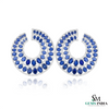 Oval Cut Blue Tanzanite & Diamond Crescent Hoop Earrings in 18k Gold