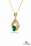 Classic Oval Green Emerald Diamond Teardrop Pendant - Green Gemstone Jewelry