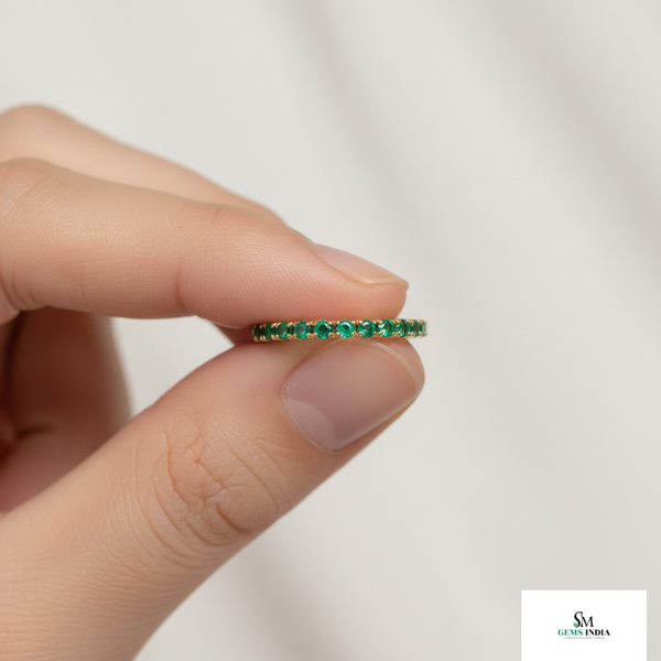 1.50 carat Round Cut Natural Emerald Gold Eternity Ring in 14K Gold Classic Fine Jewelry Gift