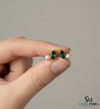 Marquise Cut Emerald & Pearl Stud Earrings – Green Gemstone Minimalist Fine Jewelry