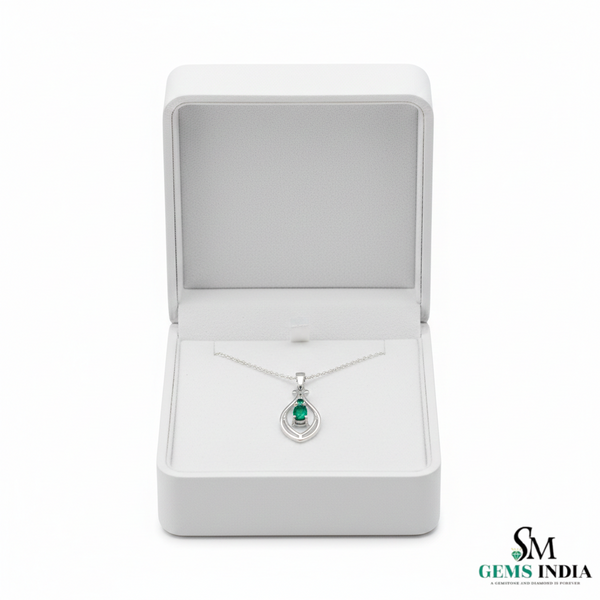 Natural Oval Green Emerald Teardrop Pendant For Woman