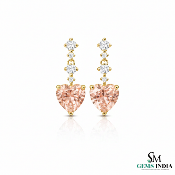 Heart-Shaped Morganite & Diamond Drop Earrings – Morganite Bridal earrings