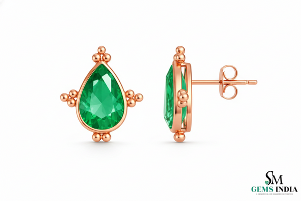 Pear Cut Emerald Stud Earrings – Teardrop Green Gemstone Minimalist Fine Jewelry for Women