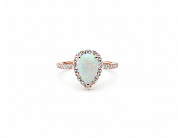 Pear Shape Opal Ring with Diamonds 14k and 18K Gold Statement Ring