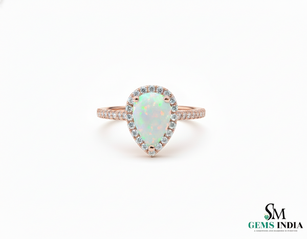 Pear Shape Opal Ring with Diamonds 14k and 18K Gold Statement Ring