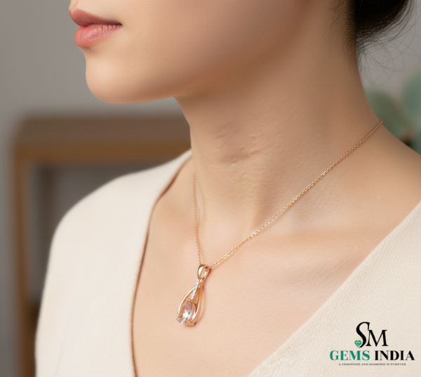 Pear Shape Pink Morganite Diamond Pendant - Diamond accent pendant