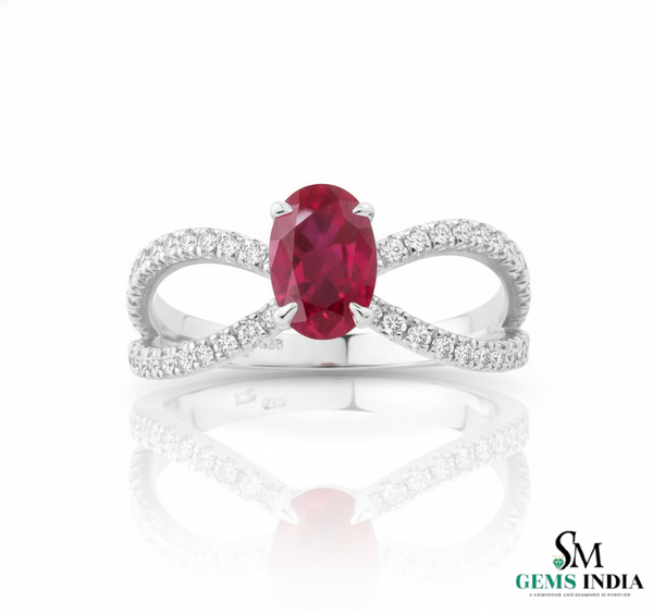 Oval Ruby Diamond Infinity Ring in 14k Gold Romantic Diamond Crossover Ring