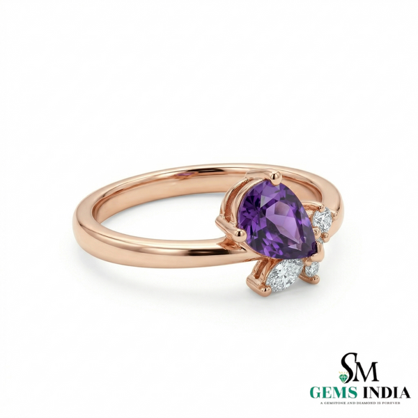Purple Amethyst Pear Ring with Marquise Diamond Detail – Fine Jewelry