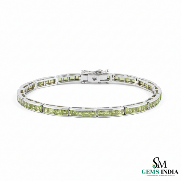 Luxury Green Peridot Square Cut Gemstone Link Bracelet for Women