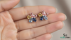 Multicolor Sapphire & Gemstone Flower Stud Earrings – Floral Diamond Accent Earrings for Women