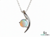 Round Opal Birthstone Crescent Pendant for Women