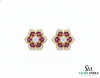 Oval shape Natural Ruby Floral Stud Earrings with Diamond Accents Elegant Gold Jewelry