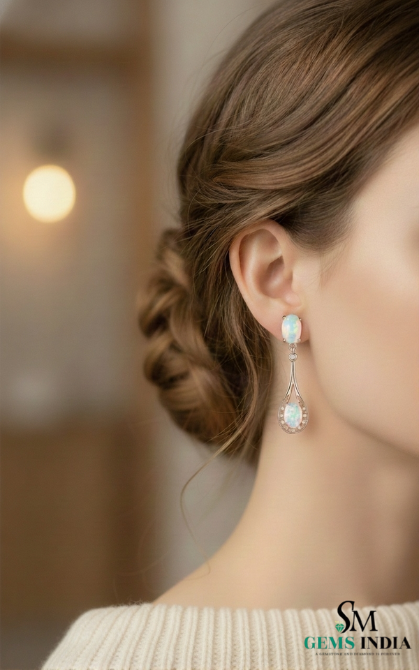 Classic Oval Opal Hanging Earrings – Vintage Inspired Opal earrings for her