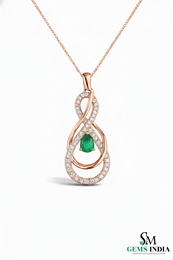 Natural Green Emerald Diamond Infinity Pendant - Green Gemstone Jewelry