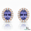 Minimal Oval Cut Tanzanite Halo Stud Earrings in 18k Gold