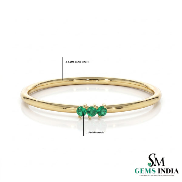 Elegant Three Emerald Ring - Dainty Minimal Silver Stacking Ring
