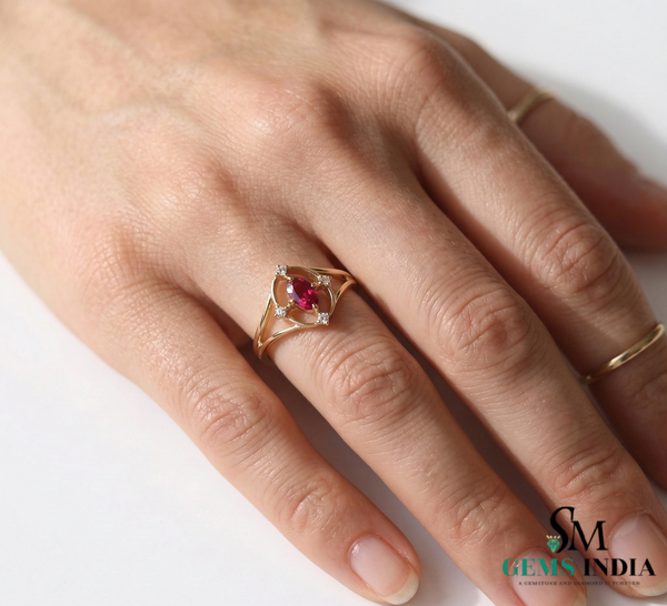 Vintage Style Oval Ruby and Diamond Ring - Romantic Ruby Jewelry