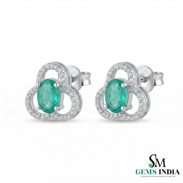 Elegant Oval Emerald and Diamond Clover Stud Earrings – Fine Gold Jewelry