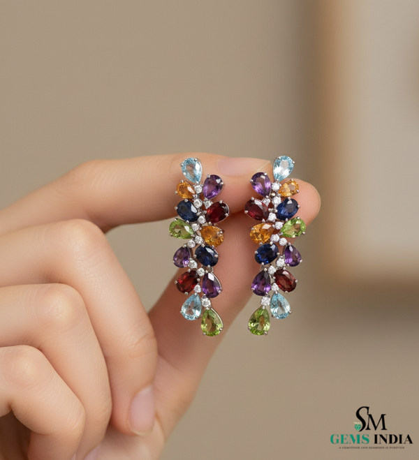 Fine Jewelry Multicolor Pear Cut Dangle Earrings - Multicolor Sapphire Stud Earrings