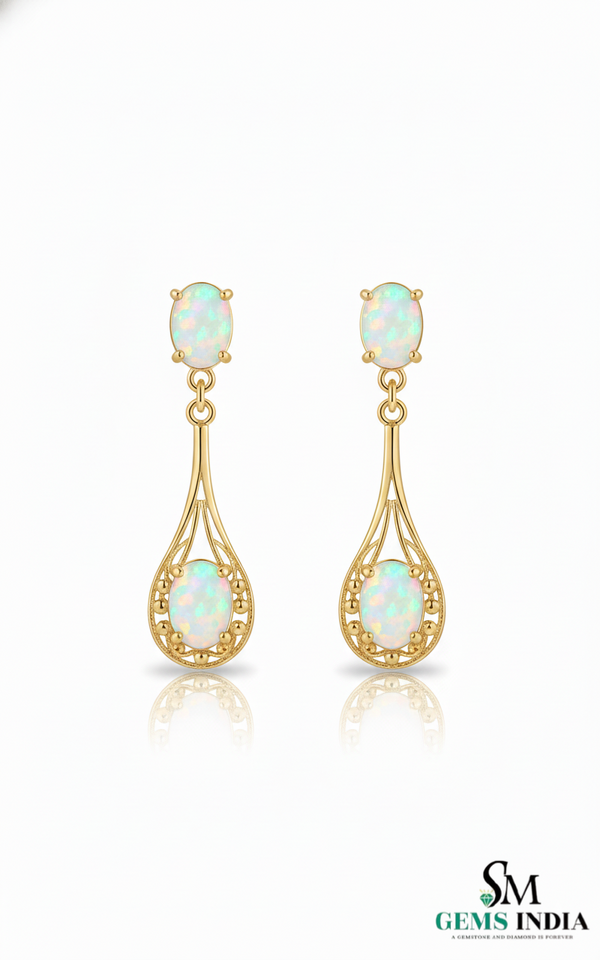 Classic Oval Opal Hanging Earrings – Vintage Inspired Opal earrings for her