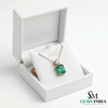 Emerald Cut Green Emerald Pendant with Round Diamond Accent