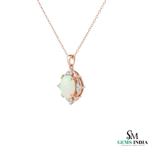 Oval Fire Opal Diamond Halo Pendant in 14K and 18K Gold – Timeless Gold Jewelry