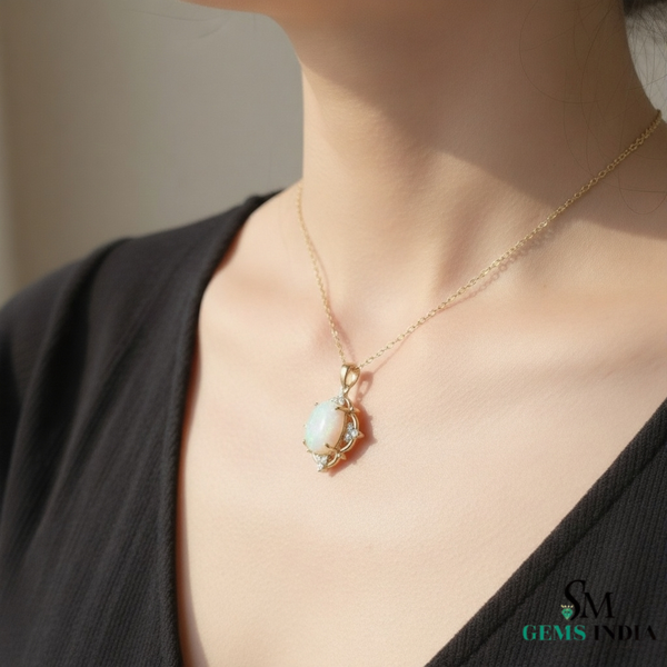 Oval Fire Opal Diamond Halo Pendant in 14K and 18K Gold – Timeless Gold Jewelry