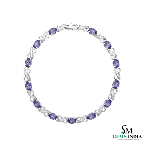 Natural Tanzanite and Diamond Link Bracelet Fine Gold Jewelry