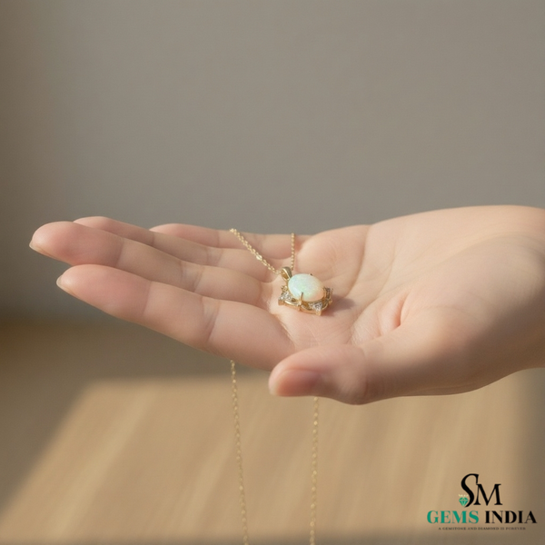 Oval Fire Opal Diamond Halo Pendant in 14K and 18K Gold – Timeless Gold Jewelry