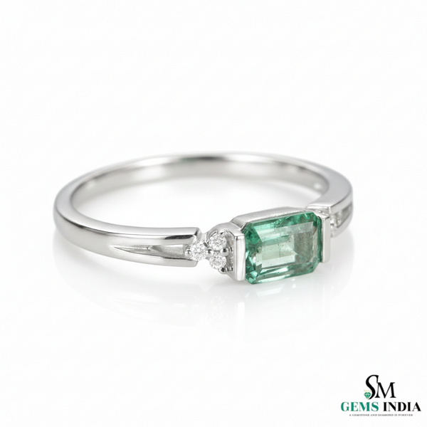 Emerald Cut Green Emerald Ring with Diamond Side Accents – Elegant Fine Jewelry Style