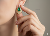 6.20 carat Pear Shaped Natural Emerald and Diamond Leaf Earrings in 14K Gold
